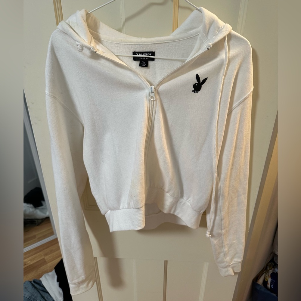 Playboy Pacsun Cropped White Hoodie Jacket